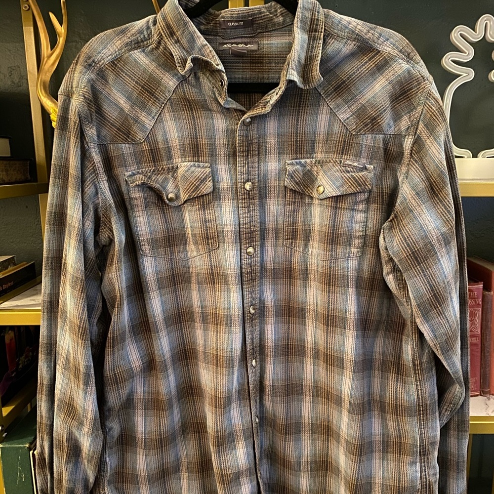 Light\Dark Gray & Blue Long Sleeve Flannel